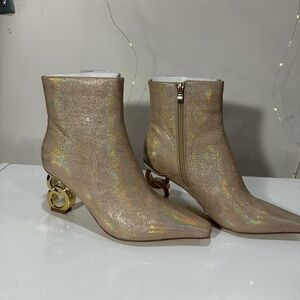 Shimmering Gold Ankle Boots with Artistic Heel